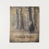 ラスティックツリー&ストリングライトのウェディング タペストリー (正面)