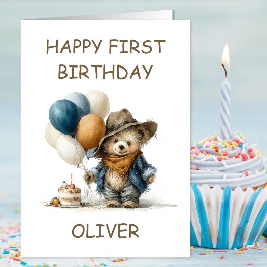 ラスティックテディベア1歳の誕生日 カード