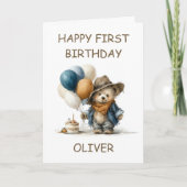 ラスティックテディベア1歳の誕生日 カード (正面)