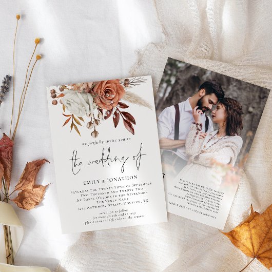 ラスティックテラコッタ フラワーズ フォト QRコード ウェディング 招待状