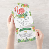 ラスティックトロピカルジャングルキュートフラミンゴベイビーシャワー オールインワン招待状 (貼ってはがせる)