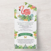 ラスティックトロピカルジャングルキュートフラミンゴベイビーシャワー オールインワン招待状 (内側)