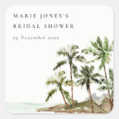 ラスティックトロピカルパームツリービーチサンドブライダルシャワー スクエアシール (正面)