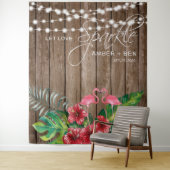 ラスティックトロピカルフラミンゴストリングライトウェディング タペストリー (インサイチュ)