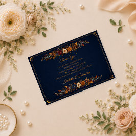 ラスティックネイビーの秋の結婚式 サンキューカード