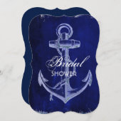 ラスティックネイビーブルーいかり航海のブライダルシャワー 招待状 (正面/裏面)