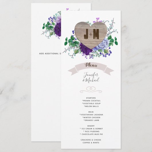 ラスティックハート ウェディングメニュー 水彩花ブルー 招待状 (正面/裏面)