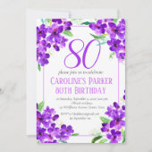 ラスティックバイオレット 80歳の誕生日 紫の花 招待状 (正面)