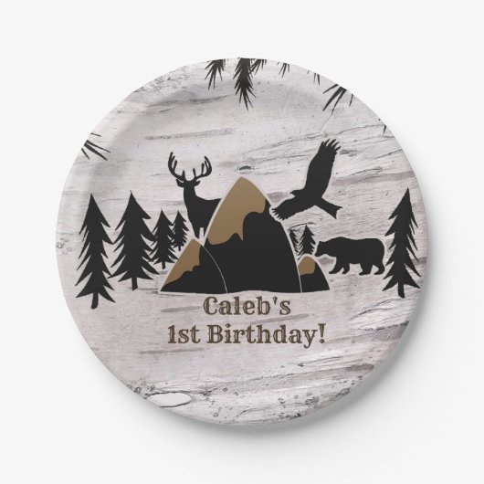 ラスティックバーチの屋外ワイルドさ1歳の誕生日 ペーパープレート (正面)