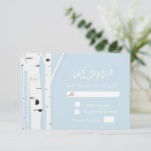 ラスティックバーチの木のハート アイスブルーの結婚式RSVPカード 出欠カード (スタンド正面)