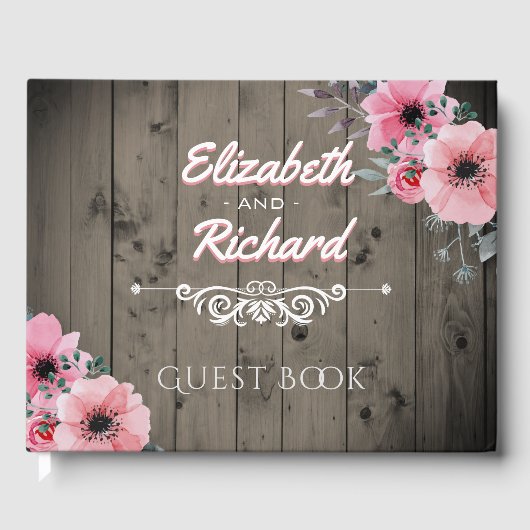 ラスティックバーンウェディング　ウッド　ピンクの花 ゲストブック (正面)