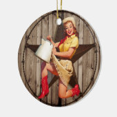 ラスティックバーンウッドテキサス州スターウエスタンカントリー女性のカーボーイ セラミックオーナメント