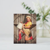 ラスティックバーンウッドテキサス州スターウエスタンカントリー女性のカーボーイ ポストカード (スタンド正面)