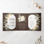 ラスティックバーンウッドボホーアーシー ピーチフラワーのウェディング 三つ折り招待状 (内部)