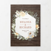 ラスティックバーンウッドボホーアーシー ピーチフラワーのウェディング 三つ折り招待状 (カバー)