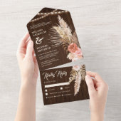 ラスティックバーンウッド アーシー フローラル ボヘミアンパンパス ウェディング オールインワン招待状 (貼ってはがせる)