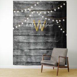 ラスティックバーン ウッド ゴールド ライト ウェディング バックドロップ タペストリー