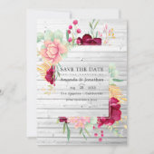 ラスティックバーン ワインレッドとピンクの花の結婚式 セーブザデート (正面)
