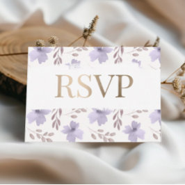 ラスティックパープルウォーターカラーフローラル ウェディングRSVP 出欠カード