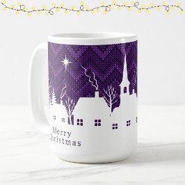 ラスティックパープルクリスマスビレッジシェブロンニット コーヒーマグカップ