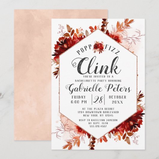 ラスティックビューティーポップフィズクリンクバチェロレッテパーティー 招待状 (正面/裏面)