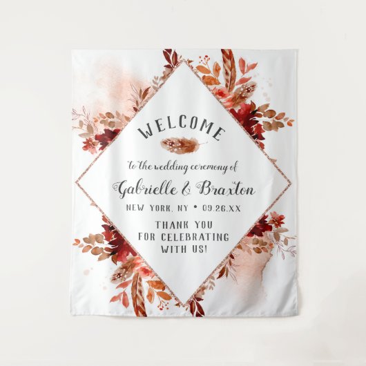 ラスティックビューティー フラワーフレーム オータムウェディング ウェルカム タペストリー (正面)