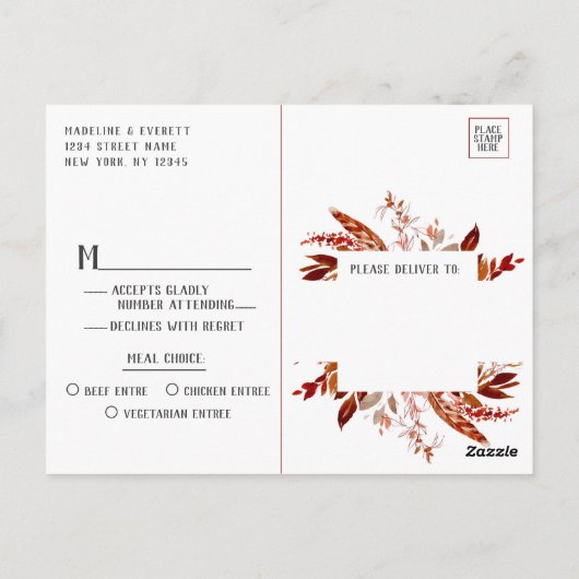 ラスティックビューティー フラワール ウェディング食事選択 返信 ポストカード (裏面)