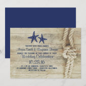 ラスティックビーチドリフトウッドネイティブロープネイビーウェディング 招待状 (正面/裏面)