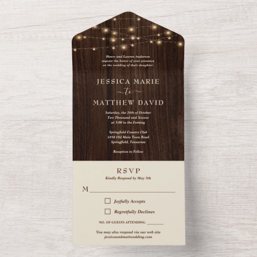 ラスティックファームハウスストリングライト ウェディング オールインワン招待状 (内側)