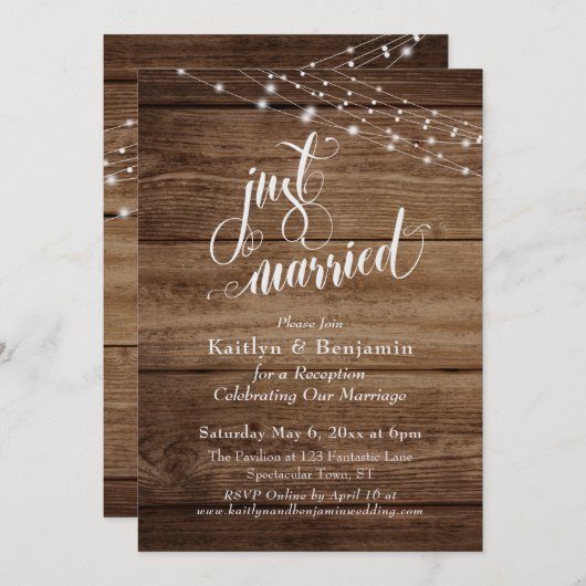 ラスティックブラウンウッドライト - 結婚式の受付で結婚しました 招待状 (正面/裏面)