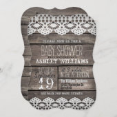 ラスティックブラウンウッド＆ホワイトレースのベイビーシャワー 招待状 (正面/裏面)