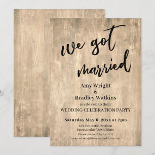 ラスティックブラウンウッド　私たち結婚しました　結婚式の披露宴 招待状