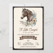 ラスティックブラウンフローラルホースカウガールベイビーシャワー 招待状 (正面)