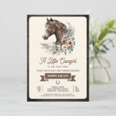 ラスティックブラウンフローラルホースカウガールベイビーシャワー 招待状 (スタンド正面)