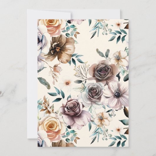 ラスティックブラウンフローラルホースカウガールベイビーシャワー 招待状 (裏面)