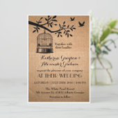 ラスティックブラウン紙鳥かご結婚式招待状 招待状 (スタンド正面)