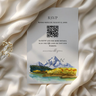 ラスティックブルーの山の水彩結婚式RSVPカード エンクロージャーカード