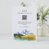 ラスティックブルーの山の水彩結婚式RSVPカード エンクロージャーカード (スタンド正面)