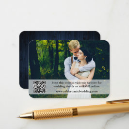 ラスティックブルーウッド結婚式ウェブサイトQRオーバーレイ写真 エンクロージャーカード