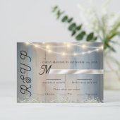 ラスティックブルーウッド＆ストリングライトの結婚式出欠確認カード 出欠カード (スタンド正面)