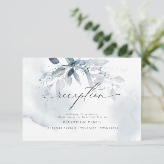 ラスティックブルー フォリアージ ウォーターカラー レセプション 招待状 (スタンド正面)