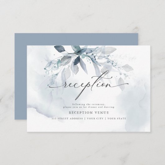 ラスティックブルー フォリアージ ウォーターカラー レセプション 招待状 (正面/裏面)