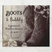 ラスティックブーツとバブルフラワーのウェディングシャワー スパークリングワインラベル (シングルラベル)