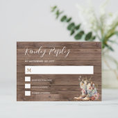 ラスティックブーツ カウボーイ カウガール 花柄 ウェディング ご参加ください 出欠カード (スタンド正面)