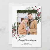 ラスティックベリーの枝と松のクリスマス写真 シーズンカード (正面)