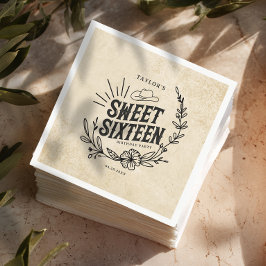 ラスティックベージュカウガールフラワーSweet Sixteenバースデー スタンダードカクテルナプキン