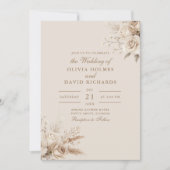 ラスティックベージュ ドライフラワー & ホワイトローズ ウェディング 招待状 (正面)
