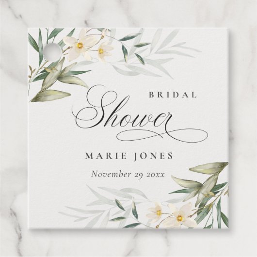 ラスティックホワイトグリーン花束 ブライダルシャワー フェイバータグ (正面)