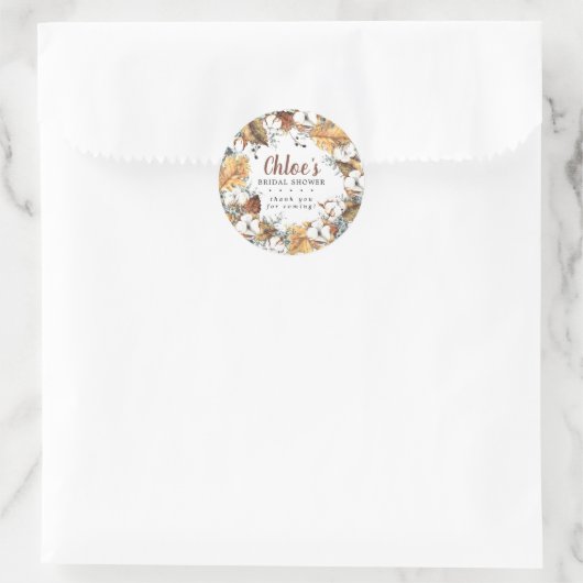 ラスティックホワイトフラワーフォールブライダルシャワーのお礼 ラウンドシール (バッグ)