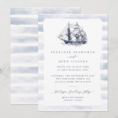 ラスティックホワイト ウォーターカラー ネイビー シップ ウェディング 招待状 (正面/裏面)